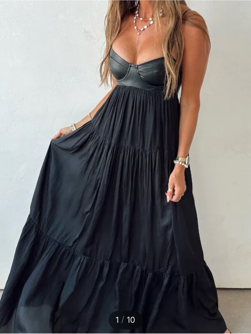 Sky To Moon Boho Babydoll black corset fairy flowy tiered maxi prom formal dress